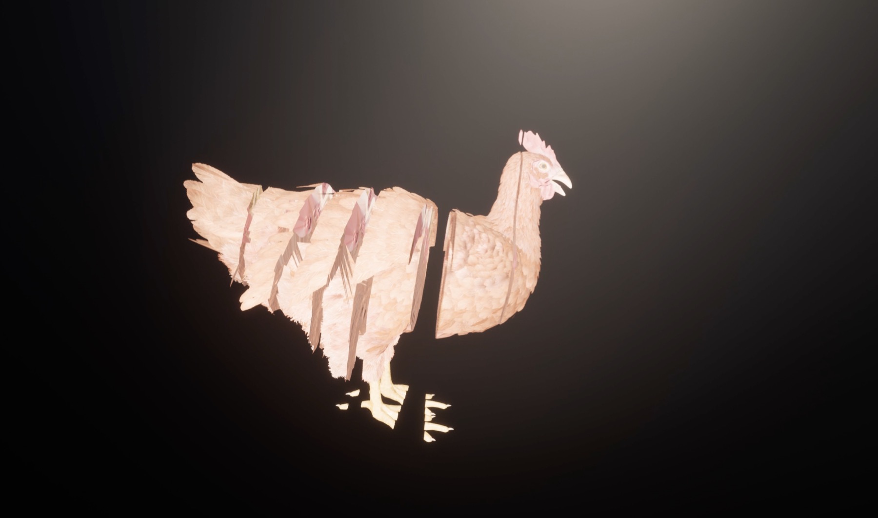 Chicken sliced render, commodification motif